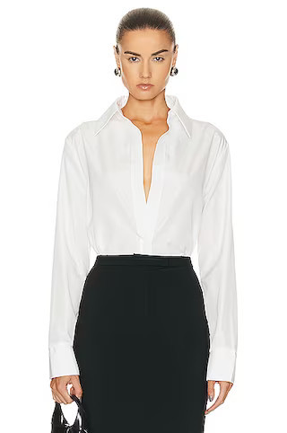 Norma Kamali Nk Shirt W/ Collar Stand in Snow White - White. Size L (also in M, XL). | FWRD 