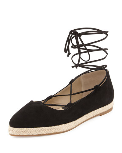 Cadence Suede Espadrille Flat, Black | Neiman Marcus