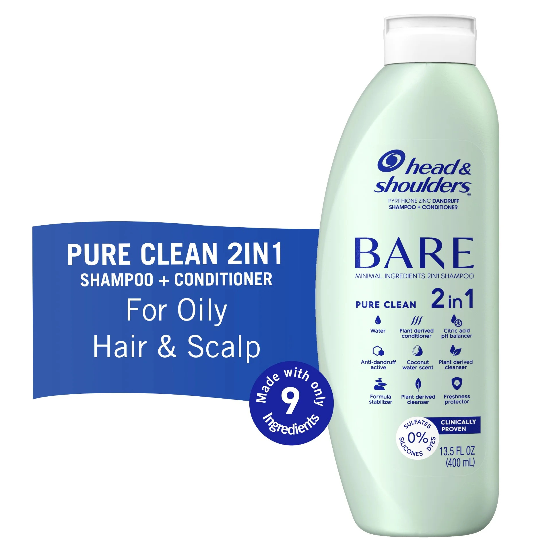 Head and Shoulders Bare Pure Clean 2in1 Dandruff Shampoo and Conditioner, 13.5 FL OZ | Walmart (US)