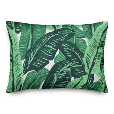 Designs Direct Painted Green Palms Oblong Outdoor Throw Pillow in Green/White | Bed Bath & Beyond