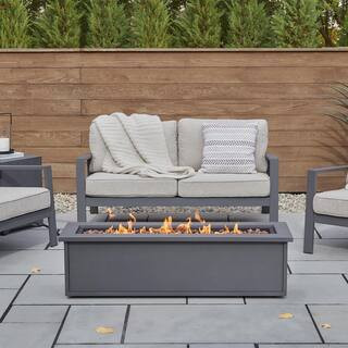 Mila 48 in. L x 13.5 in H Outdoor Rectangular Powder Coated Steel Liquid Propane Fire Pit in Weat... | The Home Depot