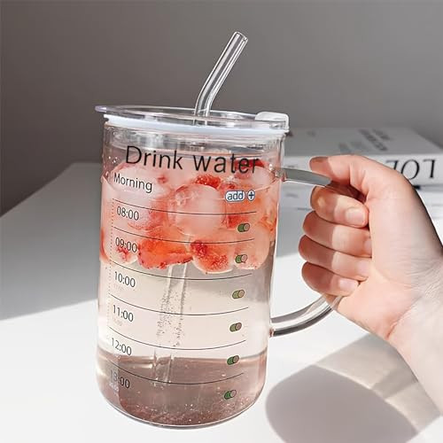 LIYAZHIL 35OZ Glass Cups with Straw and Lid Sealed High Capacity Iced Coffee Cup with Handle Time Scale Drinking Glass Cups for Water, Iced Tea Fruit Juice | Amazon (US)