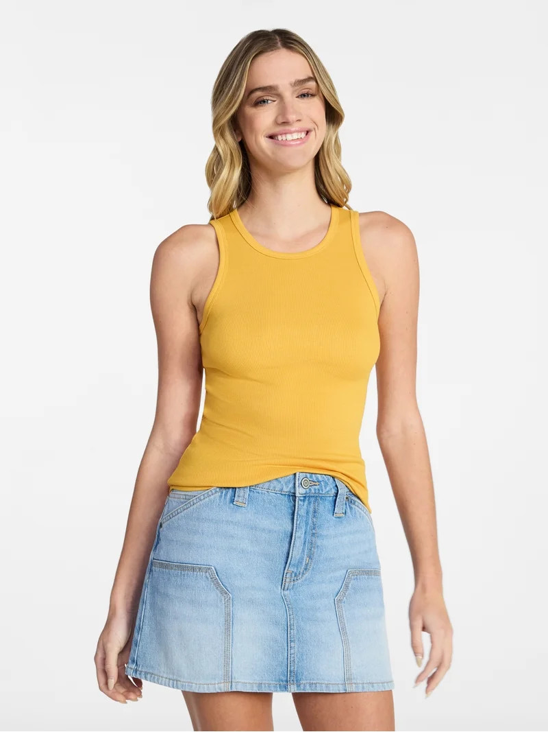 No Boundaries Ribbed High Neck Tank Top, Women's XXS-XXL | Walmart (US)