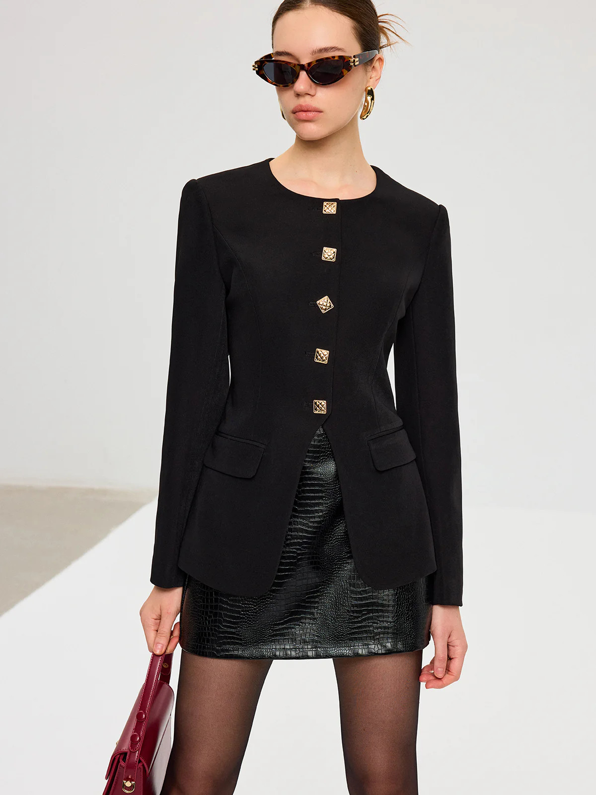 Split Hem Metal Button Blazer | Commense