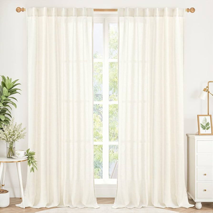 YoungsTex Ivory Linen Curtains 84 Inch Length for Living Room, Light Filtering Drapes with Rod Po... | Amazon (US)