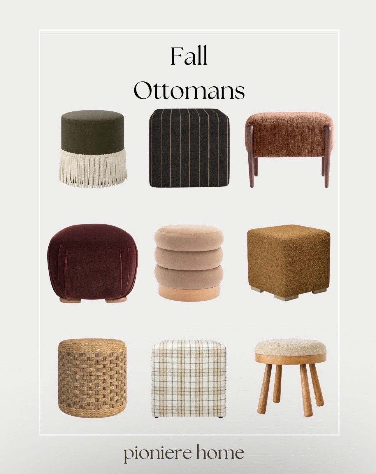 Fall ottomans for every budget. Pouf ottomans, moody fall, accent furniture, target, Wayfair, crate & barrel  




#LTKSaleAlert #LTKHome #LTKSeasonal