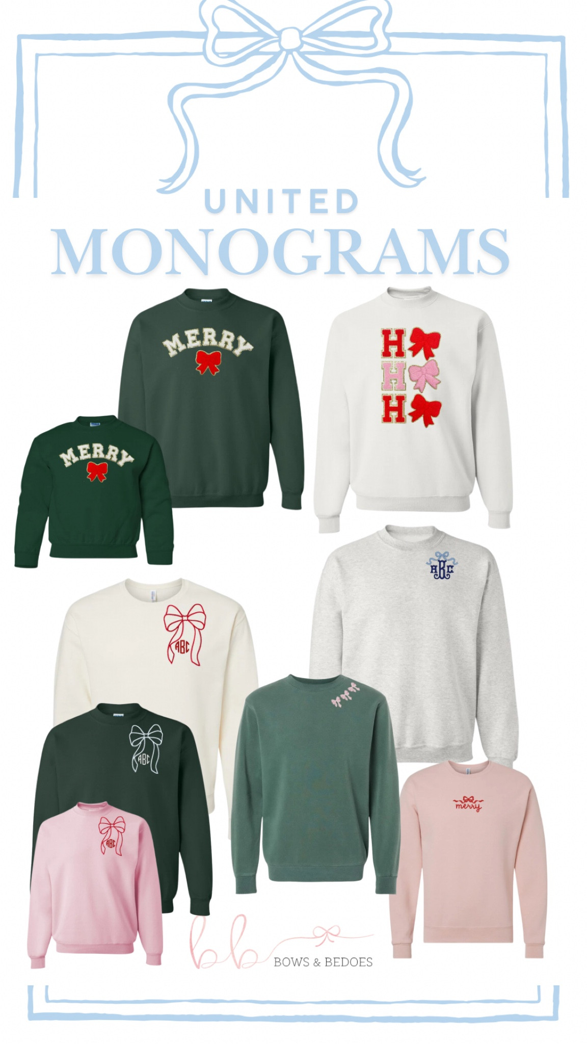 United monograms sale. Monogrammed Bow sweatshirts, Holiday sweatshirts, Preppy gifts, Monogrammed gifts, Bow gifts.  

#LTKHoliday #LTKFindsUnder50 #LTKSaleAlert
