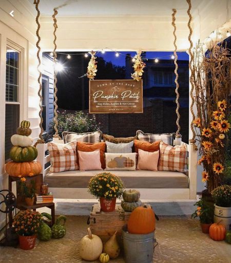 Fall porch swing. Fall porch pillows. Fall porch decor. Pumpkin topiary. Fall pillows. Fall signs. Fall. Porch sign. Fall blankets. Fall flowers. #fallporch #fallpatio #fallhome #autumnporch #fallporchideas #autumnporchideas #autumnhomedecor #falldecor

#LTKSeasonal #LTKHoliday #LTKHalloween