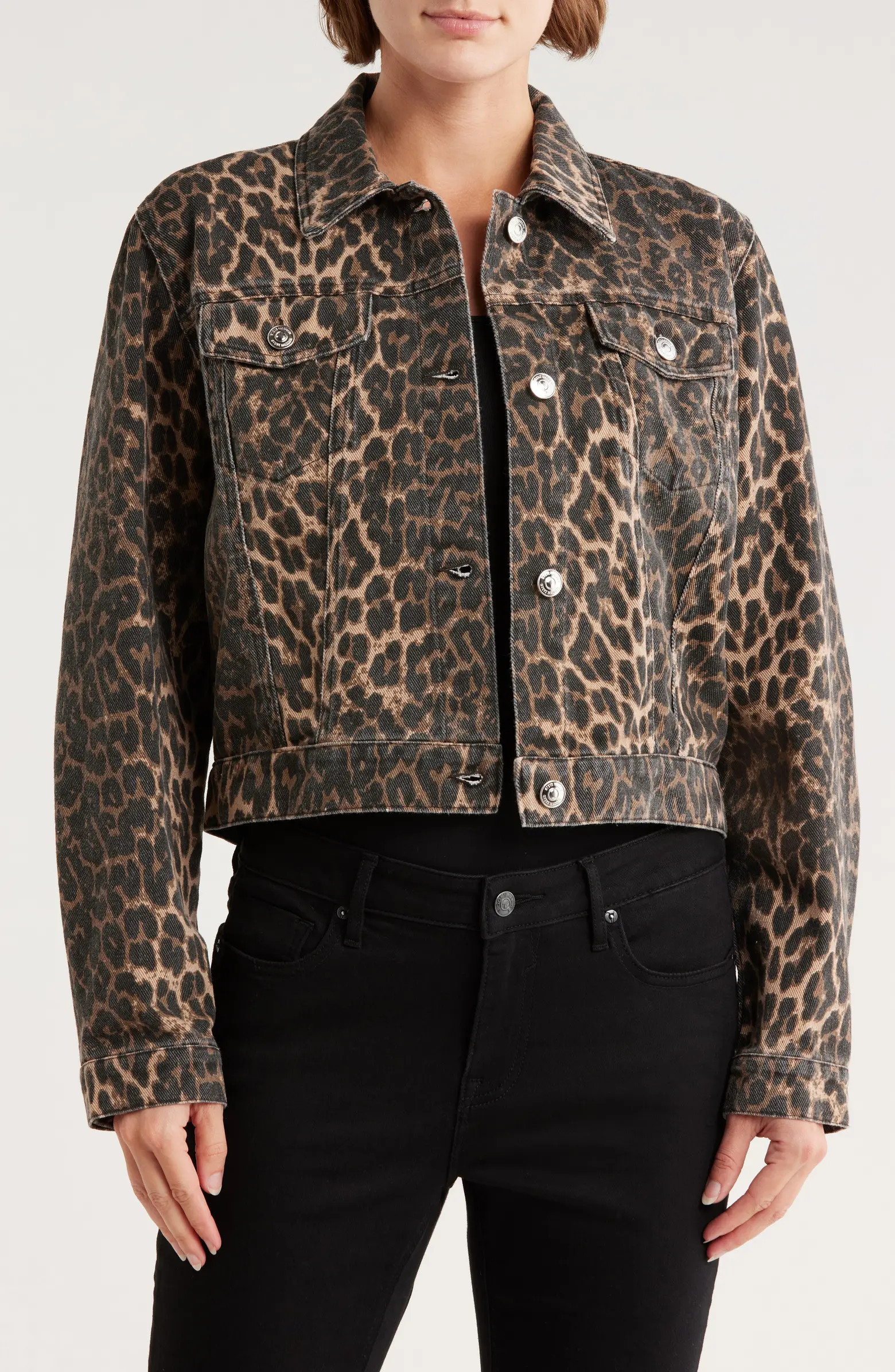 Leopard Print Crop Denim Jacket | Nordstrom Rack