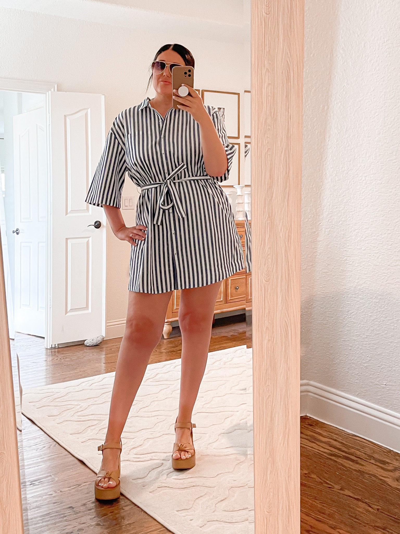 Loving the dress I found on Amazon. It’s from the drop — and perfect for a brunch date! It would also be cute for Fourth of July. Coastal vibes - navy and blue - summer dress - I am wearing a size large and I’m 5’8 for reference. Shoes are target! 

#LTKSeasonal #LTKcurves #LTKsalealert