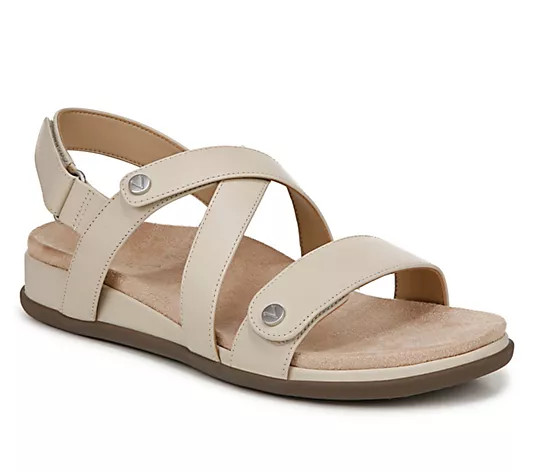 Vionic Leather Strappy Sandals - Cypress - QVC.com | QVC