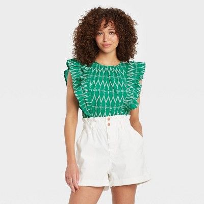 Women's Flounce Sleeveless Embroidered Ruffle Blouse - Universal Thread™ | Target