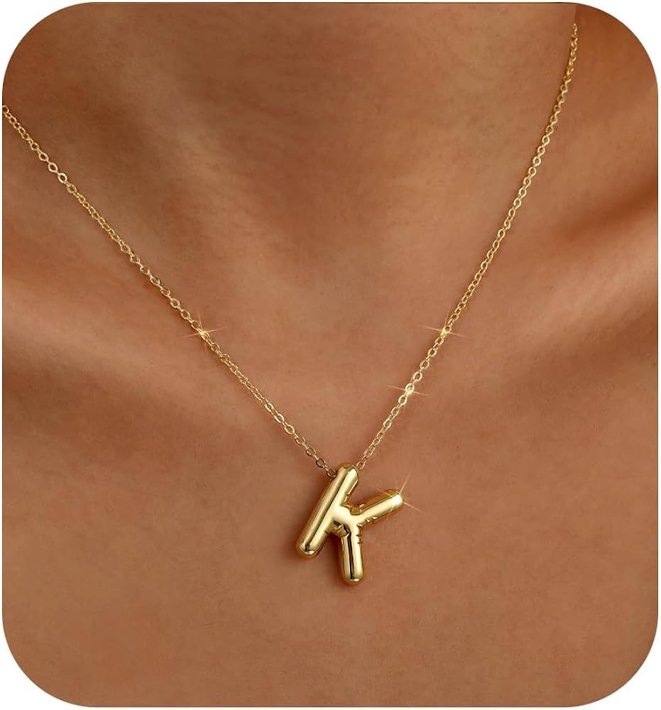 Lcherry Birthday Letter Necklace Bubble Gold-Plated Initial Necklaces for Women Balloon Charm Nec... | Amazon (US)