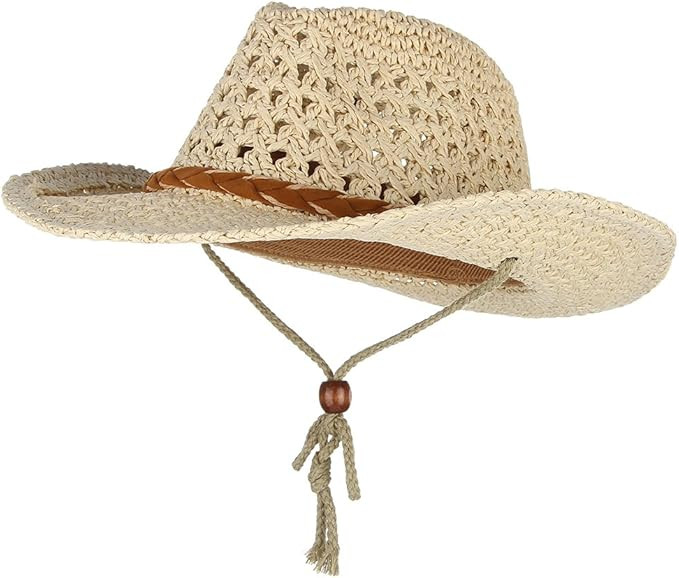 EOZY Women Men Straw Hat Hallow Out Cowboy Cowgirls Sun Hat Braided Paper Western Style Beach Sun... | Amazon (US)