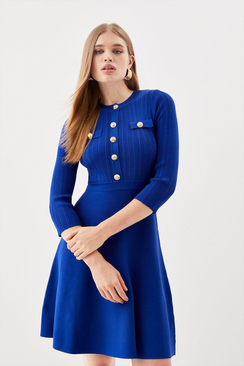 Military Rib Knit Skater Mini Dress | Karen Millen US