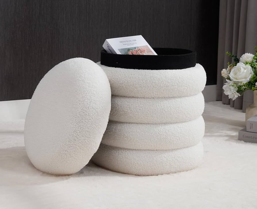chairus Farmhouse Storage Ottoman Home Decor Upholstered Faux Fur Pouf Ottoman Soft Padded Round ... | Amazon (US)