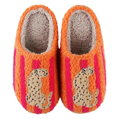 LAISMEIX animal slippers for women cheetah leopard slippers women Womens Mens Fluffy Plush Slippers Cute Cartoon House Slipper Leopard 43-44 | Amazon (US)