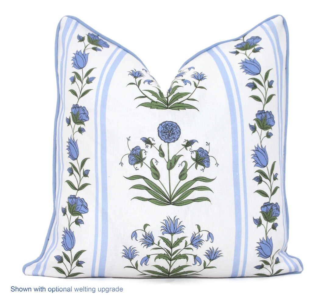 Blue Royal Poppy Stripe Pillow Decorative Pillow Cover 18x18, 20x20, 22x22, 26 or Lumbar Schumach... | Etsy (US)