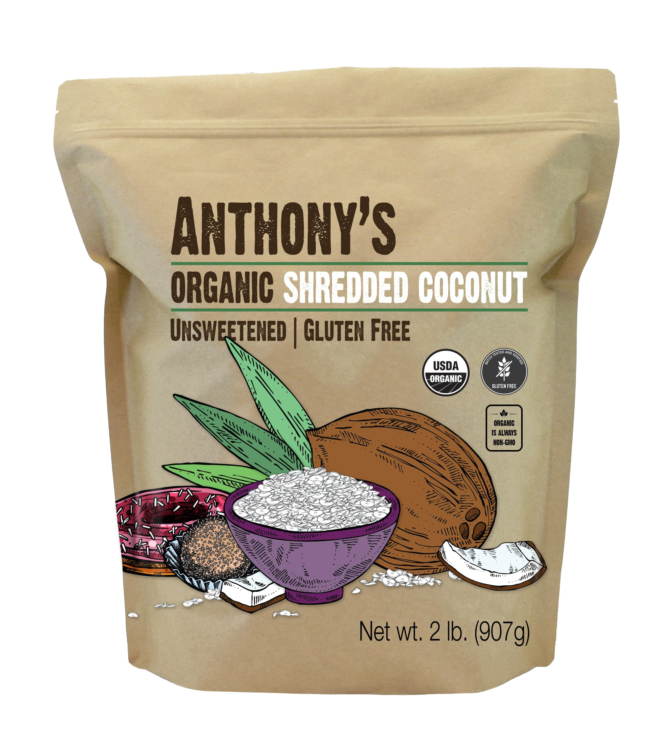 Anthony's Organic Shredded Coconut, 8 oz, Unsweetened, Gluten Free, Non GMO, Vegan, Keto Friendly | Amazon (US)