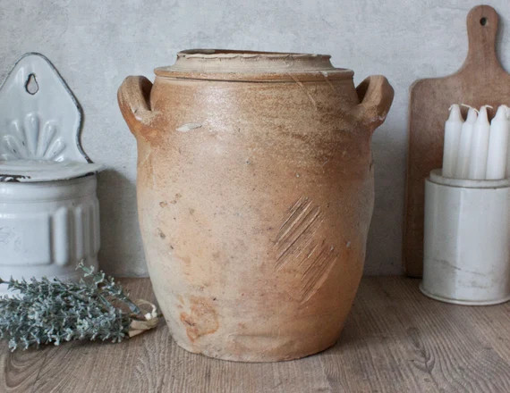 1800s Antique French Stoneware Pot in Beige Brown Shades | Etsy | Etsy (US)