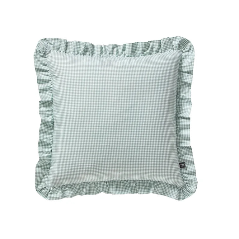 My Texas House 20" x 20" Green Micro Gingham Ruffle Decorative Pillow Cover | Walmart (US)