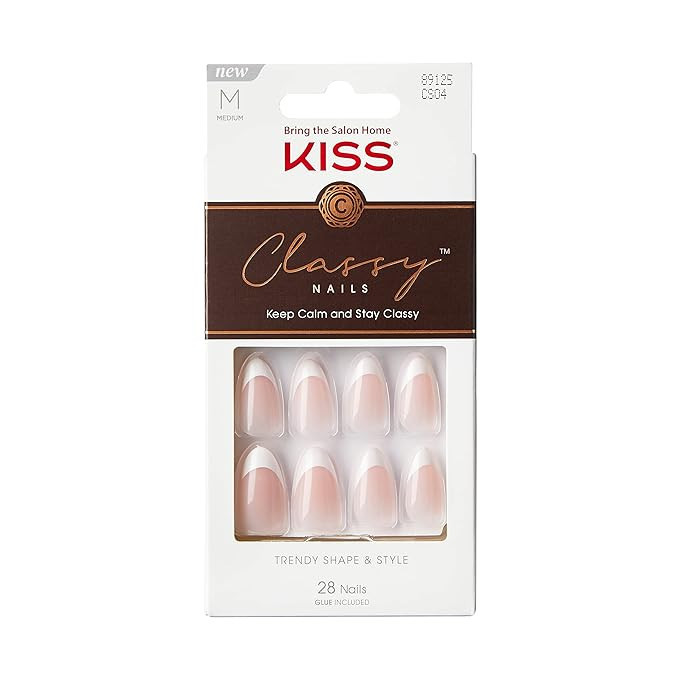 KISS Classy Press On Nails, Nail glue included, Dashing', Light White, Medium Size, Almond Shape,... | Amazon (US)
