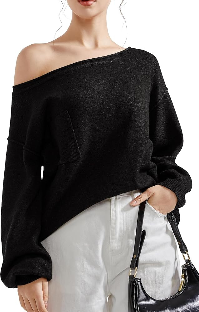 SUUKSESS Women Off The Shoulder Fall Sweaters Long Sleeve Boat Neck Oversized Pullover Sweater To... | Amazon (US)
