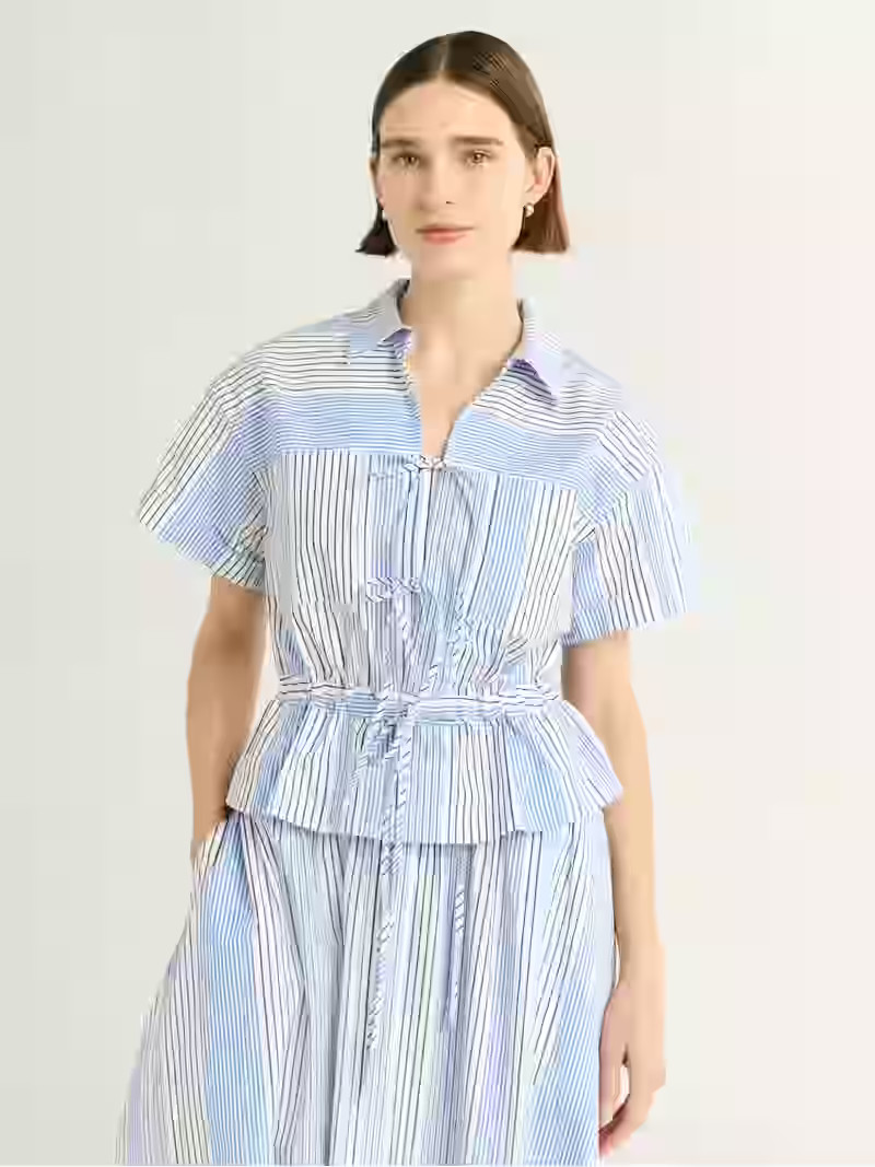 Free Assembly Women's and Women's Plus Bow Front Cotton Utility Shirt with Short Sleeves, XS-4X | Walmart (US)