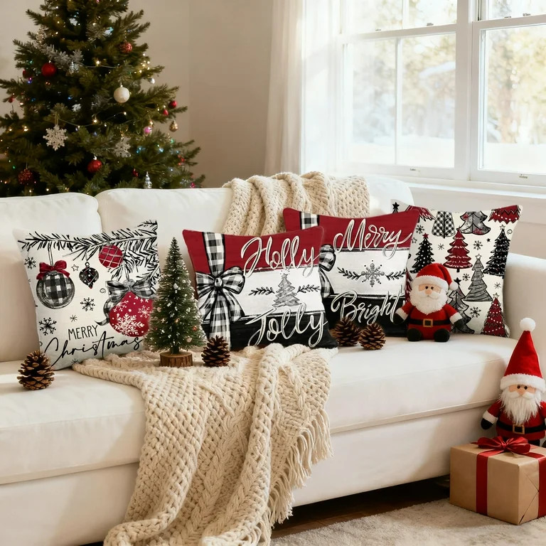 Gynky Christmas Pillow Covers 18 x 18 Inches Set of 4 - Xmas Tree Holiday Cushion Case Decoration... | Walmart (US)