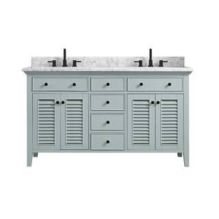 Fallworth 61 in. W x 22 in. D Bath Vanity in Light Green with Marble Vanity Top in Carrara White ... | The Home Depot