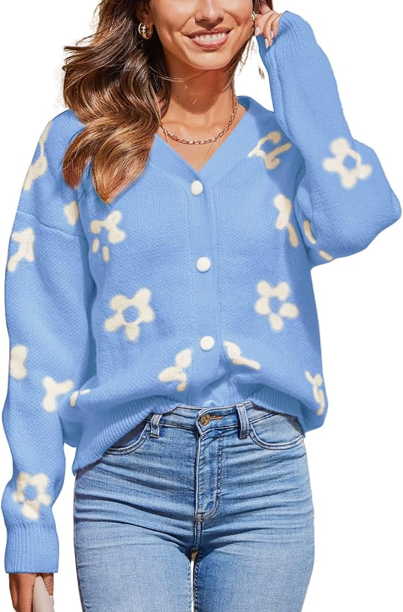 Angashion Women's V Neck Button Down Long Sleeve Cable Knit Cardigan Sweaters Outerwear Tops | Amazon (US)