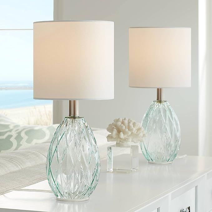 Rita Modern Coastal Small Accent Table Lamps 14 3/4" High Set of 2 Diamond Patterned Blue Green G... | Amazon (US)