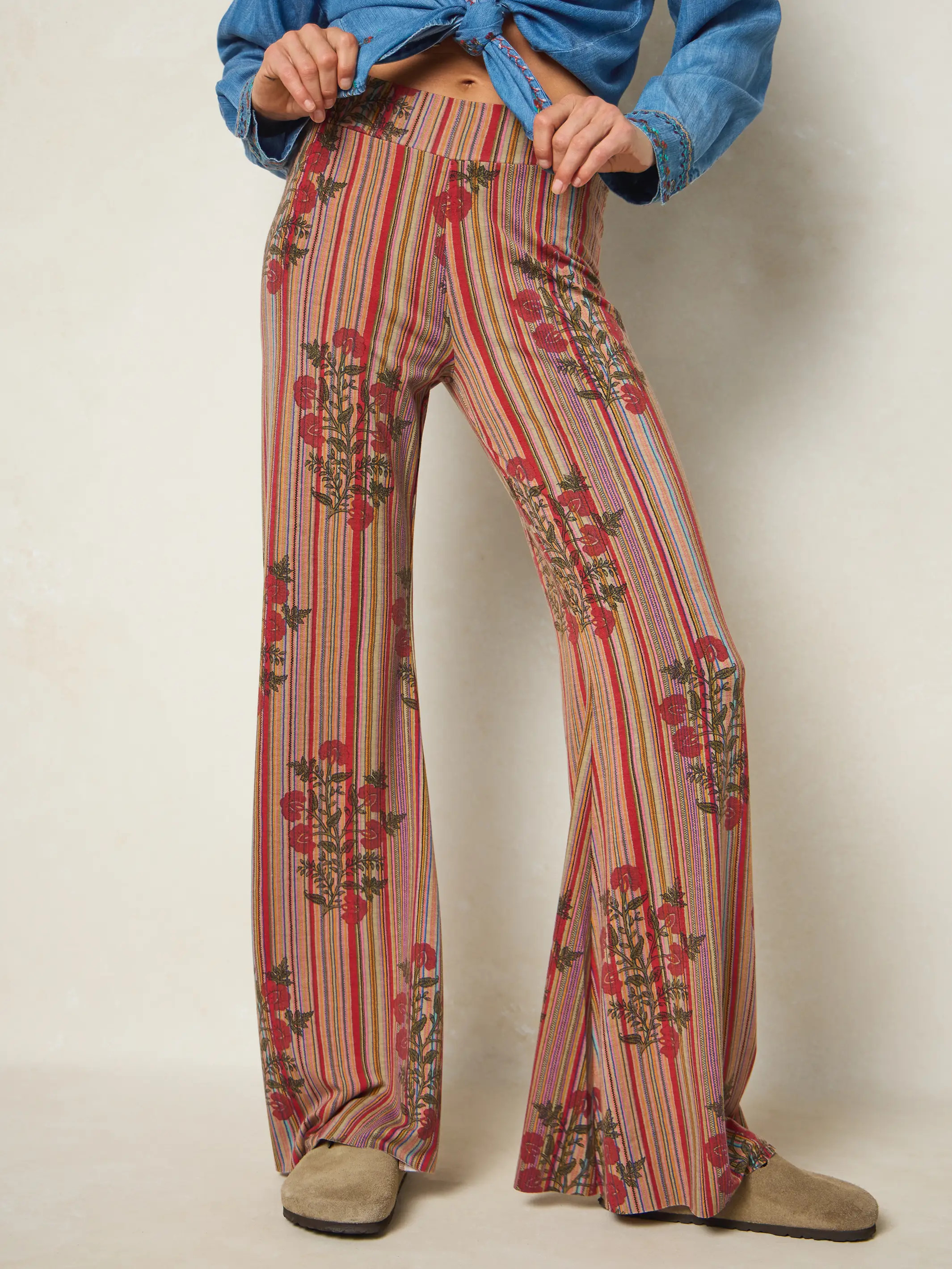 Cali Knit Flare Pants - Batik Garden Red | Natural Life