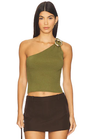 SIMKHAI Fenix One Shoulder Top in Olive from Revolve.com | Revolve Clothing (Global)