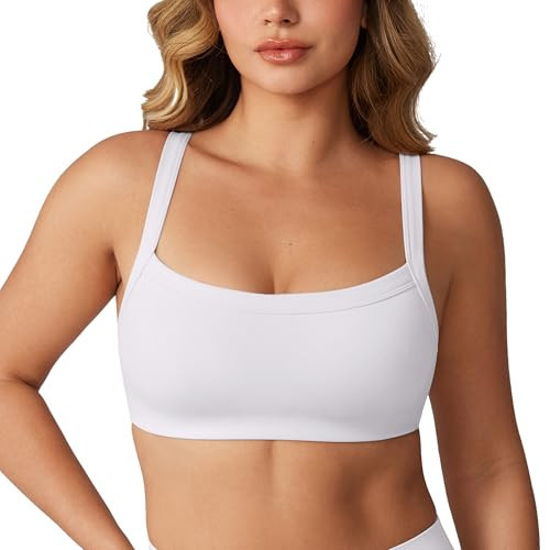 UNISSU Hugcurve Adjustable Sports Bra Square Neck Wireless Padded Yoga Workout Tops White Small | Amazon (US)