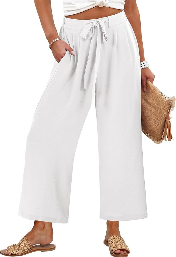 Caracilia Womens Wide Leg Palazzo Pants Cropped High Waisted 2026 Summer Casual Loose Lounge Flow... | Amazon (US)