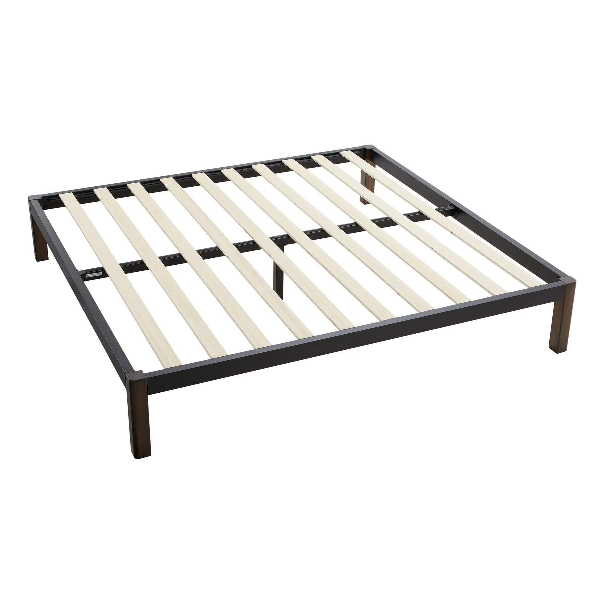 Mainstays Wood Slat Black Metal Platform Bed Frame with Wood Legs, King - Walmart.com | Walmart (US)