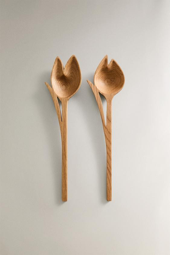 TULIP WOOD SALAD FLATWARE SET (SET OF 2) | Zara US