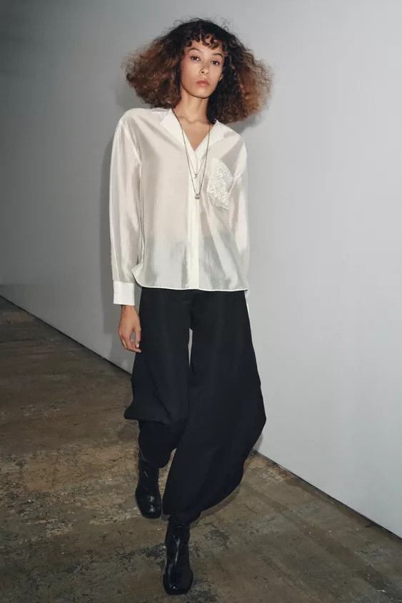 ZW COLLECTION EMBROIDERED POCKET SHIRT | Zara UK