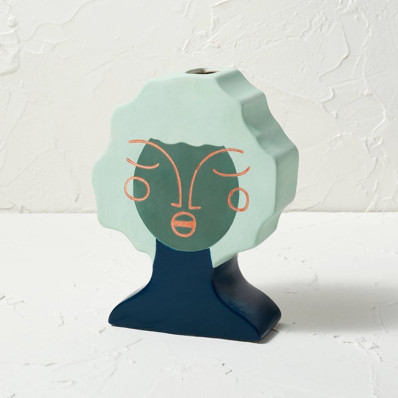 Ceramic Hand Painted Face Vase Green - Opalhouse™ designed with Jungalow™ | Target