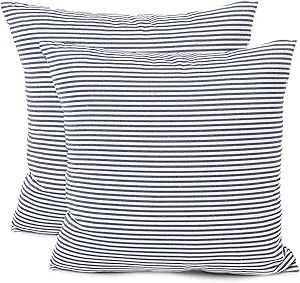 Throw Pillow Covers 24x24 - Decorative Pillows for Couch Set of 2 Rustic Linen Striped Lumbar Cus... | Amazon (US)