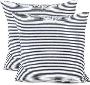 Throw Pillow Covers 24x24 - Decorative Pillows for Couch Set of 2 Rustic Linen Striped Lumbar Cus... | Amazon (US)