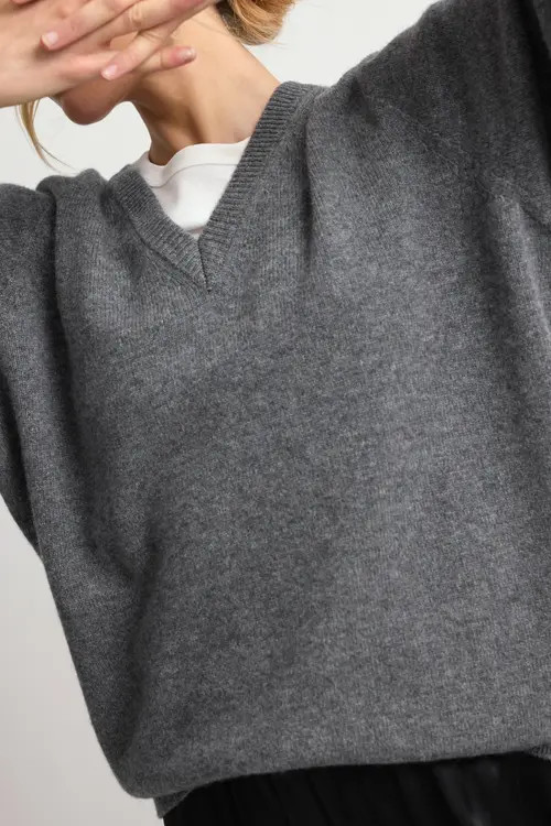 Almina Concept Wool V Neck Sweater in Grey at Nordstrom, Size Medium | Nordstrom