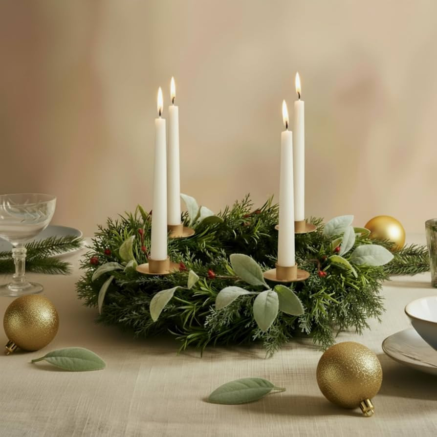 Christmas Advent Wreath, 14 Inch Candle Holder Centerpiece Christmas Rings Wreath Decorations 4 C... | Amazon (US)