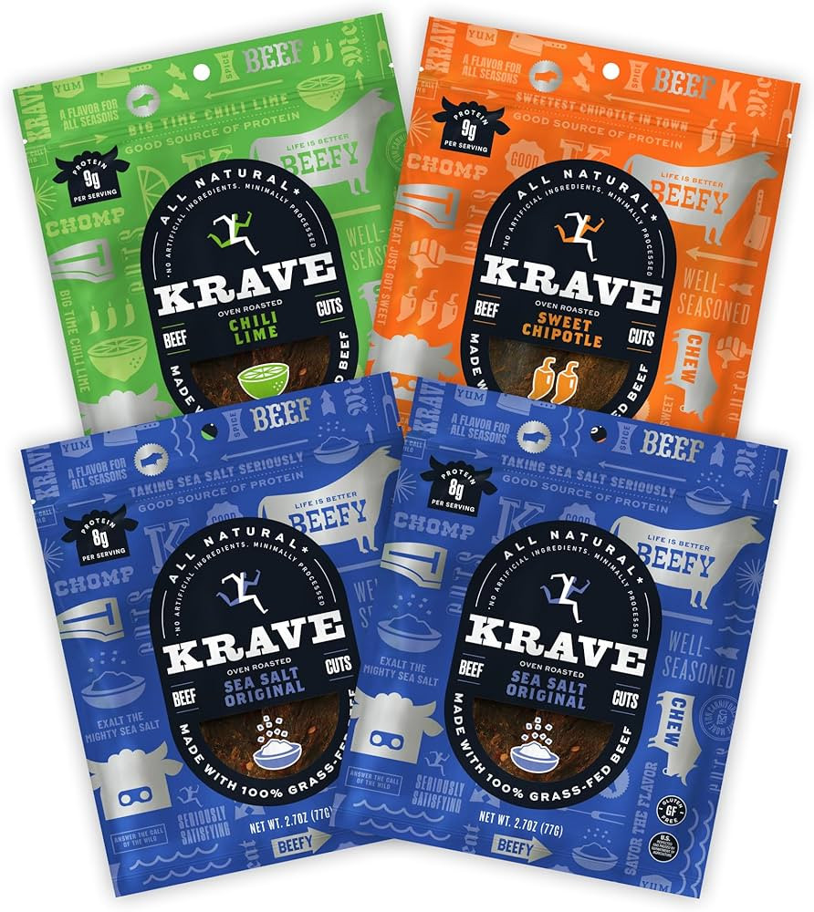 KRAVE, Beef Jerky Variety Pack (2.7 Ounce Bags, Pack of 4) - Sea Salt, Chili Lime, Sweet Chipotle | Amazon (US)