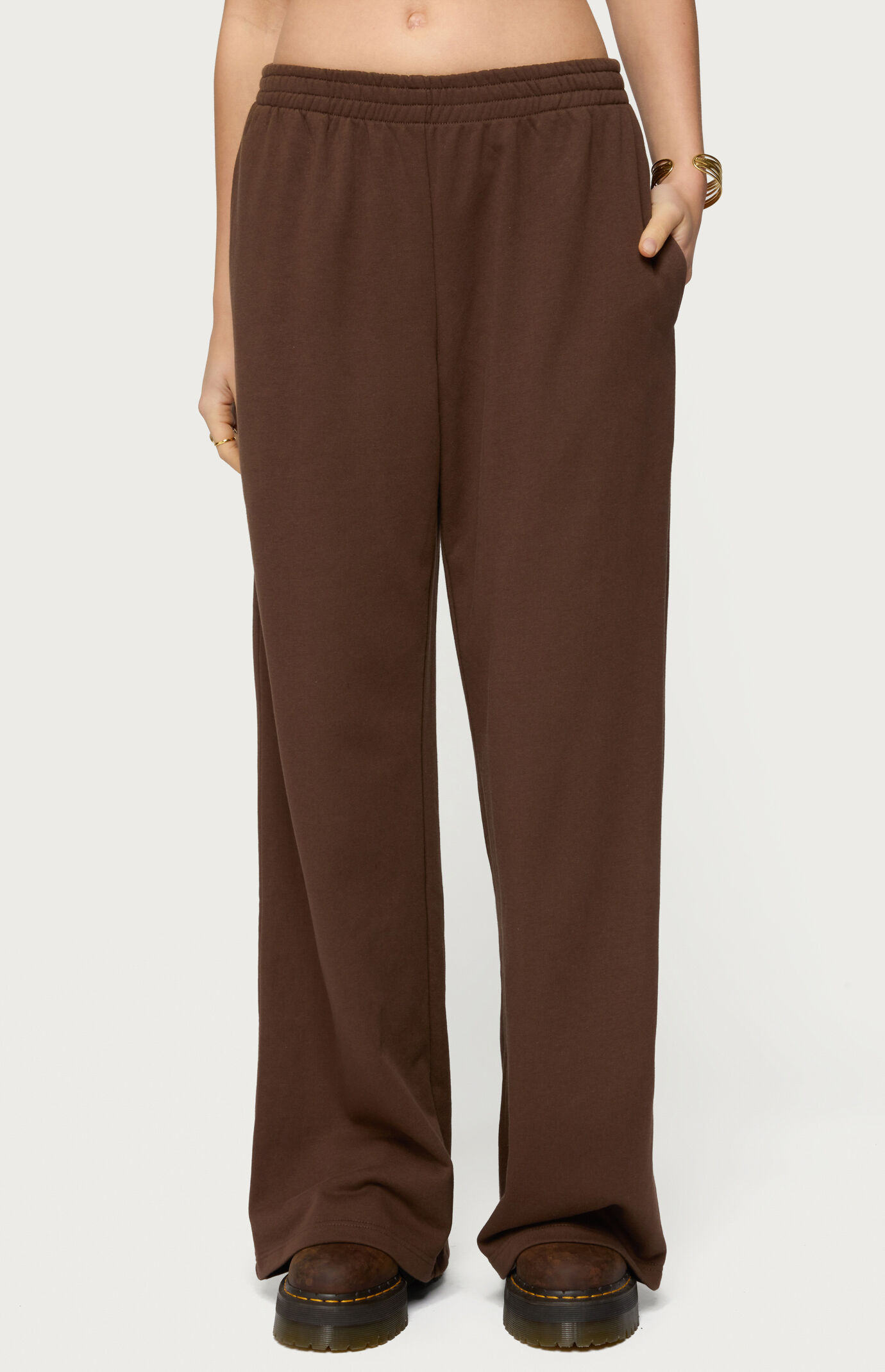 Edikted Women's Binah Wide Leg Terry Sweatpants in Dark Brown - Size Medium | PacSun