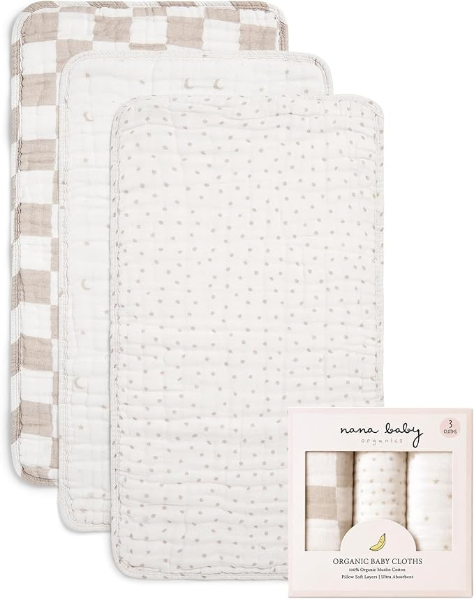 Nana Baby Burp Cloths – 100% Organic Cotton, Oversized & Hypoallergenic, 8-Layer Muslin, Machin... | Amazon (US)