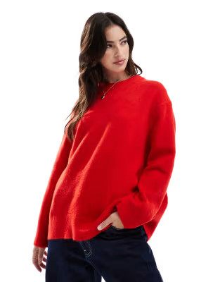 Stradivarius soft touch round neck jumper in red | ASOS (Global)