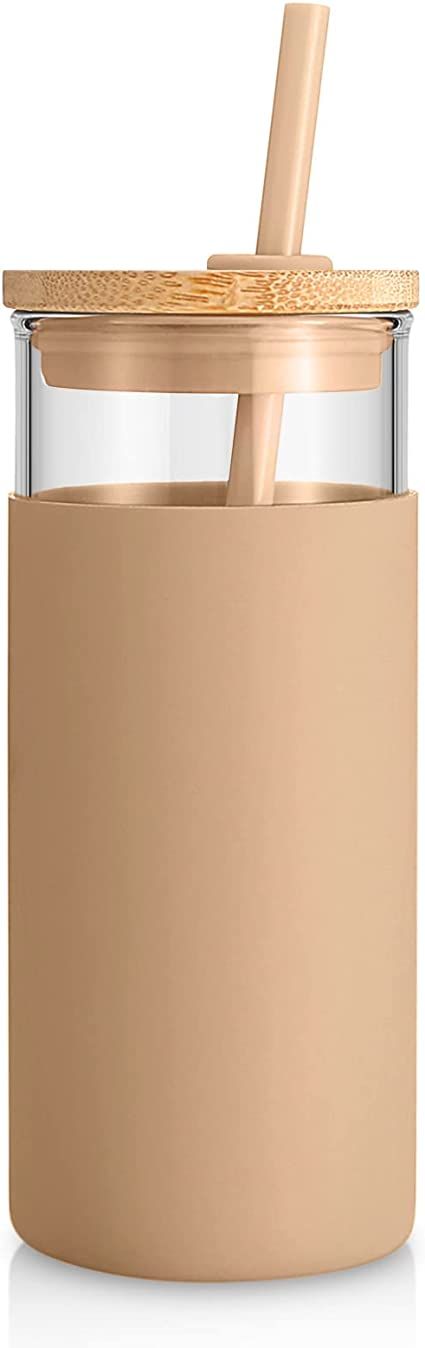 Tronco 20 oz Glass Tumbler with Straw and Lid- Glass Cup with Lid and Straw, Iced Coffee Cup Reus... | Amazon (US)