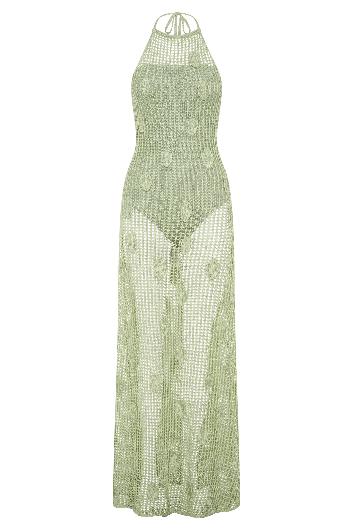 Crochet Halter Maxi Dress - Pastel Green | MESHKI US